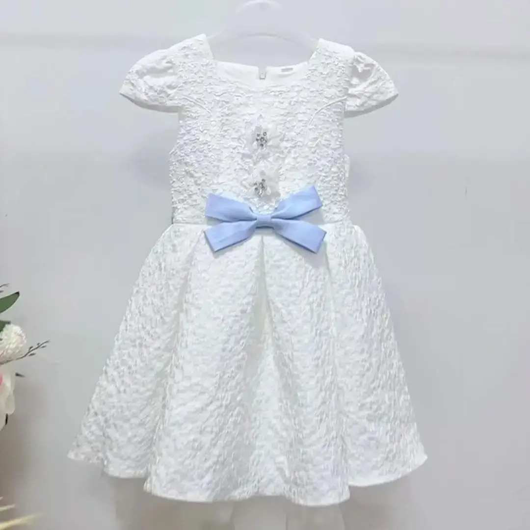 HETISO Lace Princess Dress for Girls White Flower Party Ball Gown Kids Fashion Evening Holiday Baby Dress Ages 4-7