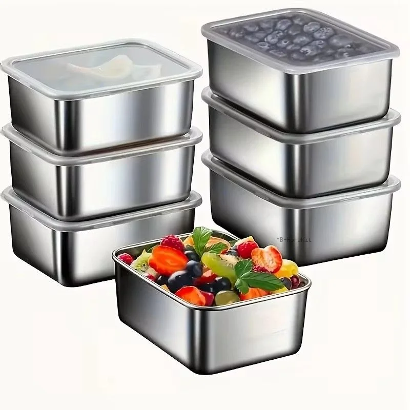 Stainless Steel Storage Containers7 Piece Set - Leakproof, Flip - Top Lid Design. Stackable for Camping, Office and School Use