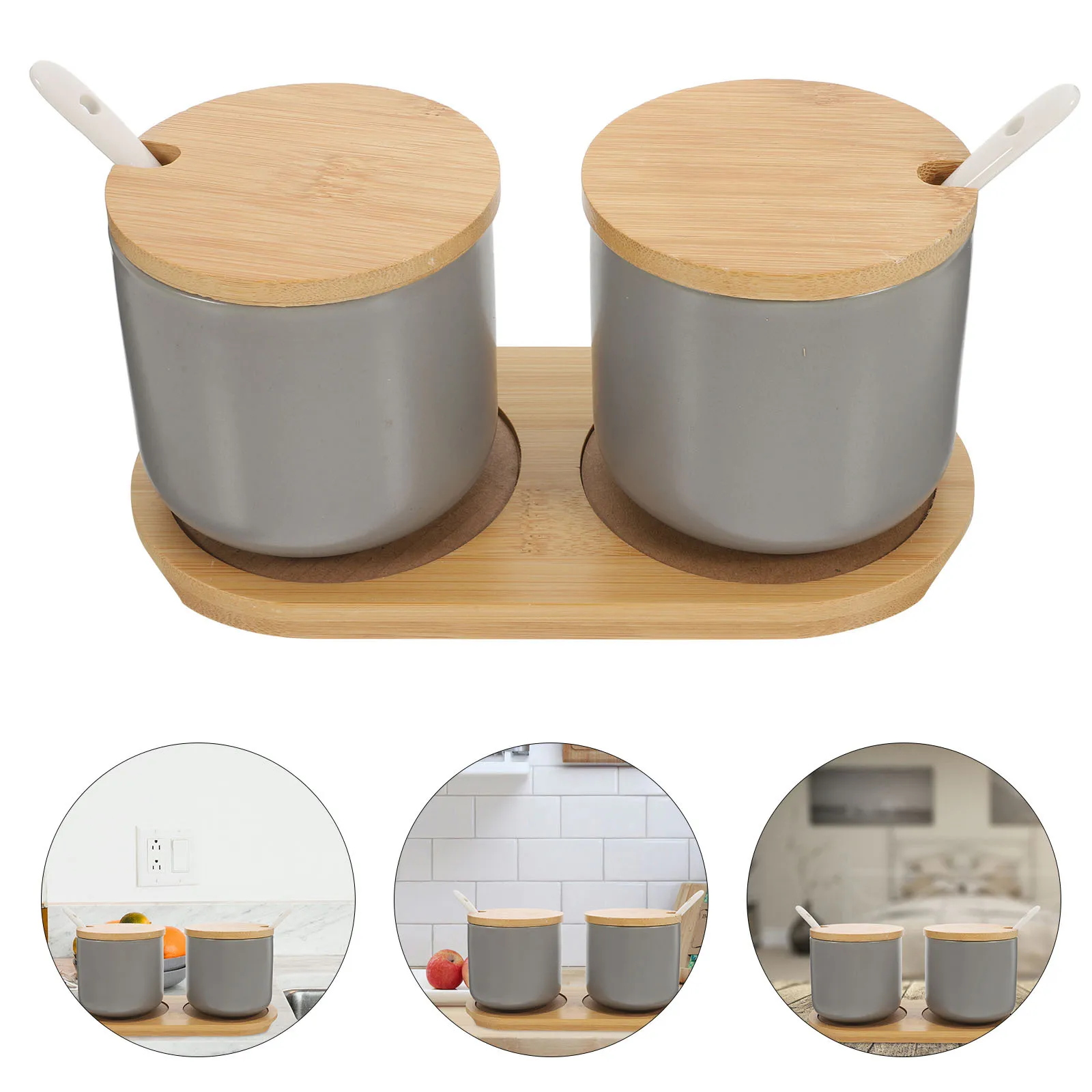 

1Set Ceramic Spice Jar Condiment Container with Lid Spoon Nordic Style Kitchen Supplies Household Seasoning Container for Home