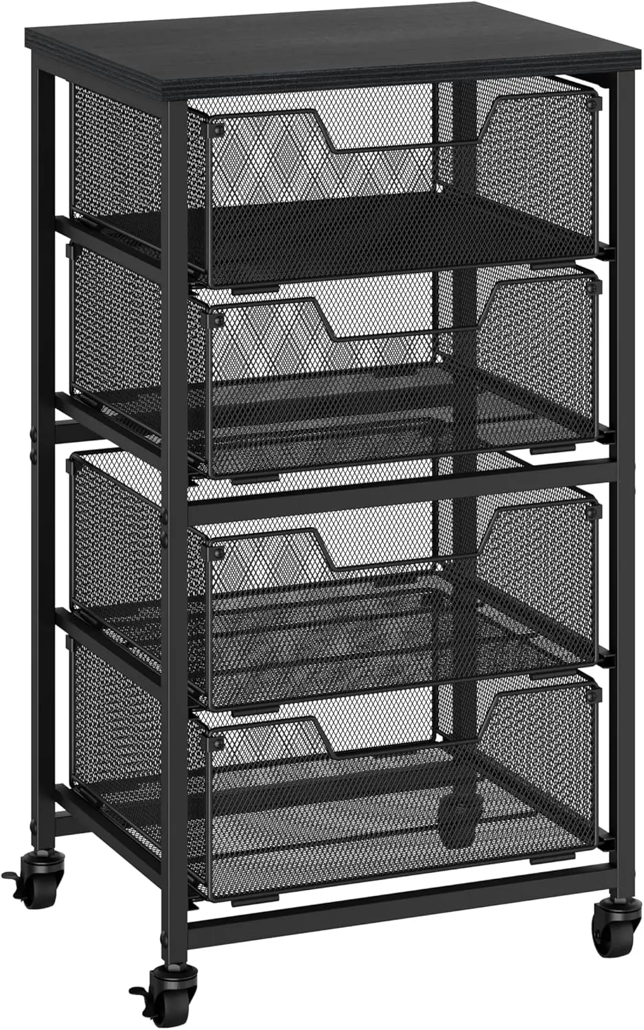 

Тележка на колесиках с 4 ящиками и деревянной столешницей, мобильная тележка для хранения и организации для рукоделия, офиса, кухни, спальни