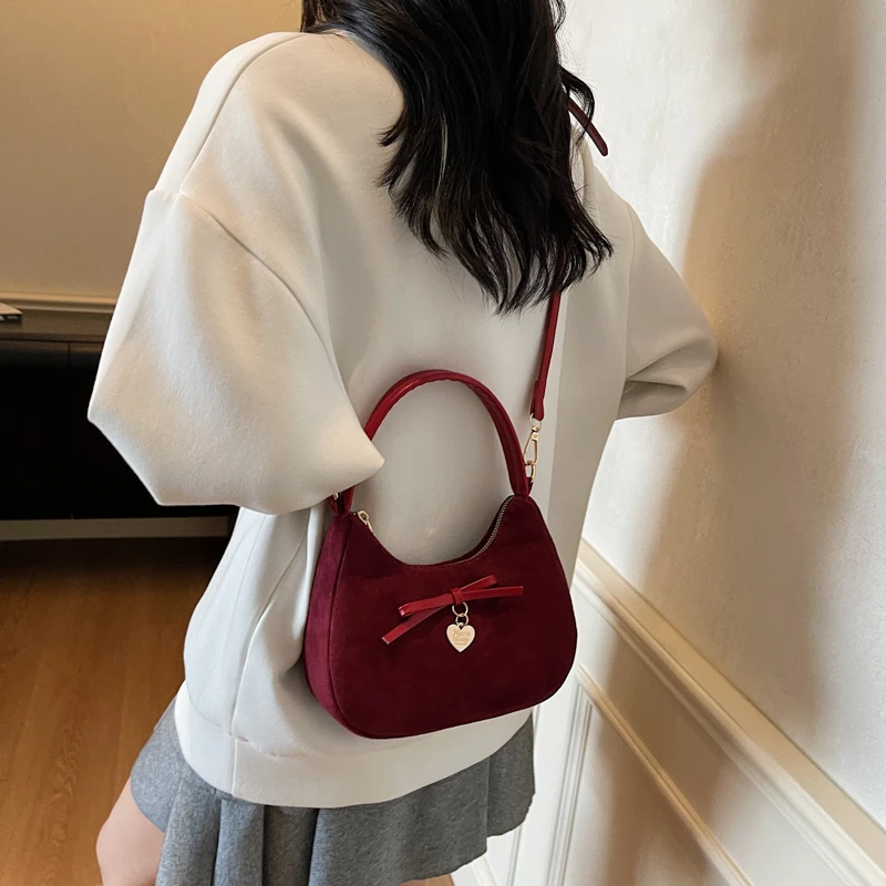 Zipper Retro Solid Color Unique Design Personality Sweet Handbags for Women 2026 Fashion Large Capacity Suede Crossbody Bags