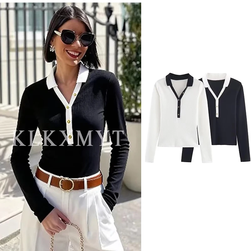 

Women Fashion T-Shirt 2025 Autumn Winter New Long Sleeves Solid Color T-Shirt Women Elegant Hight Street Leisure T-Shirt