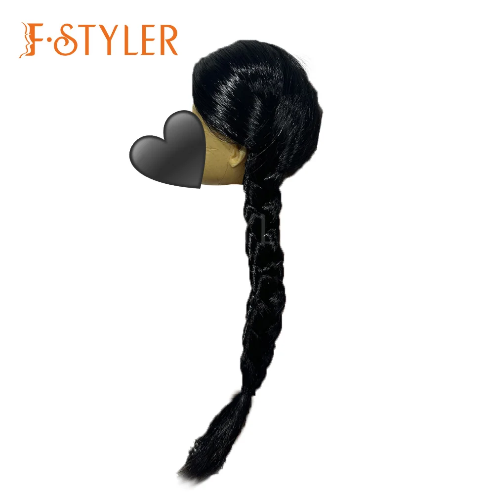 FStyler Black Braids Wig for BJD Dolls Wig Movie The Addams Family Wednesday Hairstyle Synthetic Wig Doll Head 1/4 1/3