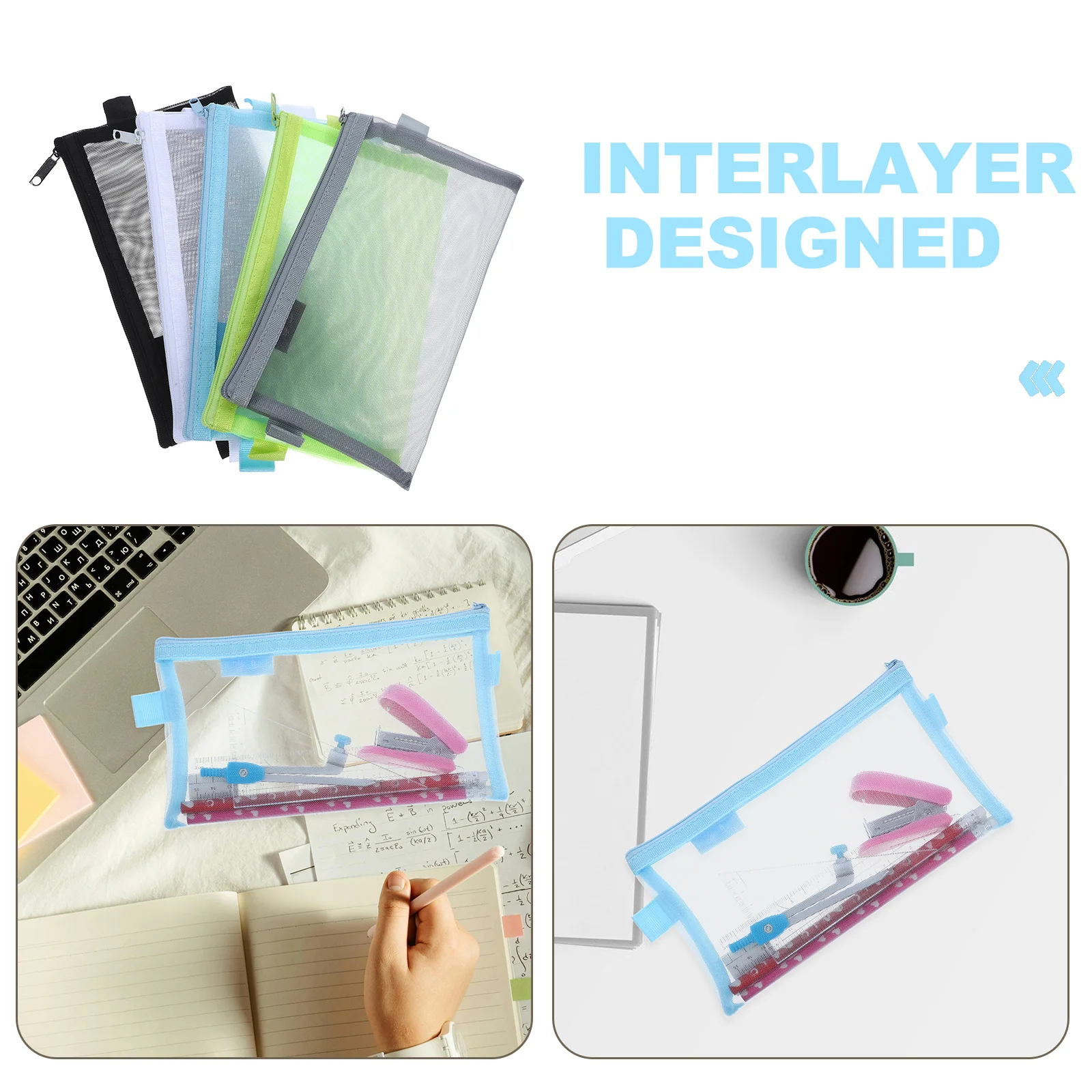 5Pcs Zipper File Bags Mesh Storage Case Transparent Multipurpose Organizer Travel Pouch Pencil Case Bag Portable