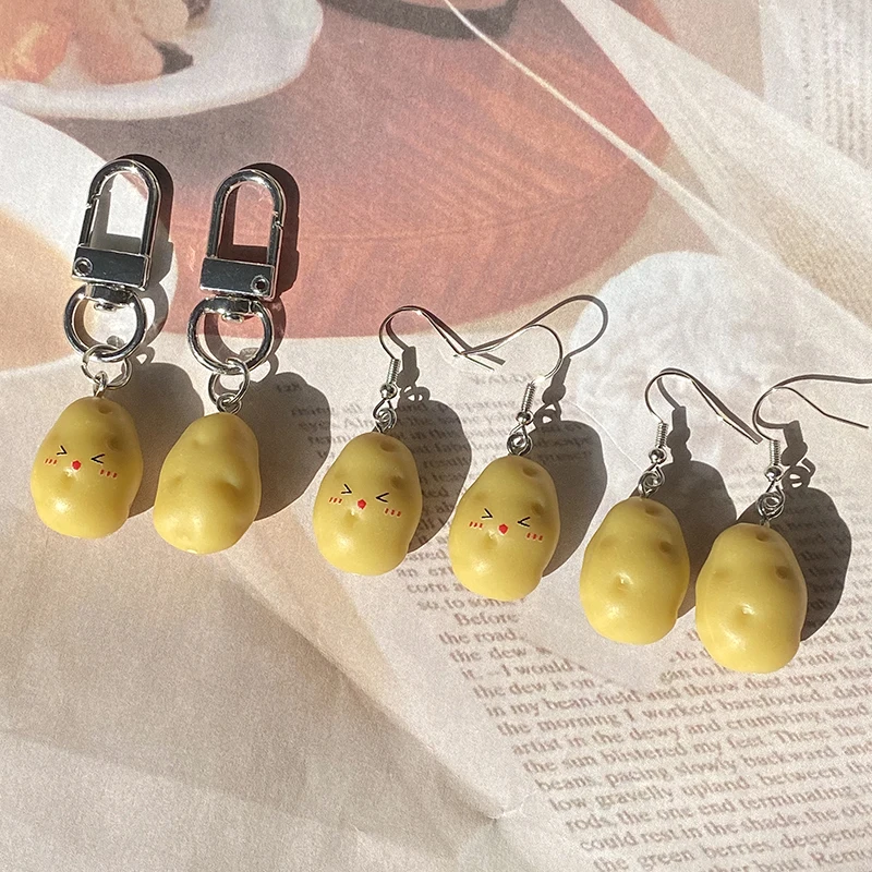 Resin Cute Happy Potato Food Drop Earrings For Women New Creative Funny Kawaii 3D Simulation Vegetable Pendant Eardrops Jewelry