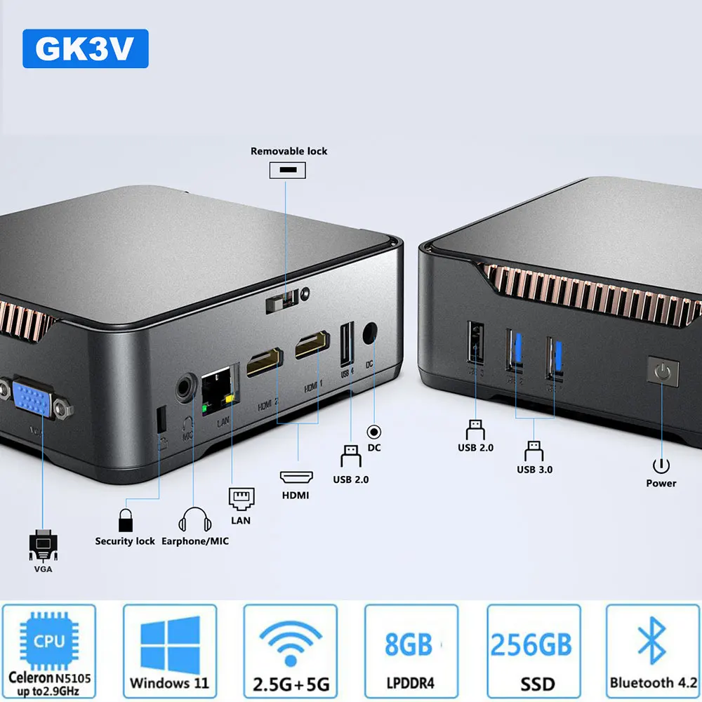 

Wholesale GK3V Pro Intel Celeron N5105 Gaming Mini Pc DDR4 8G SSD 256G Windows 11 BT4.2 Office Home Desktops Computer Laptop