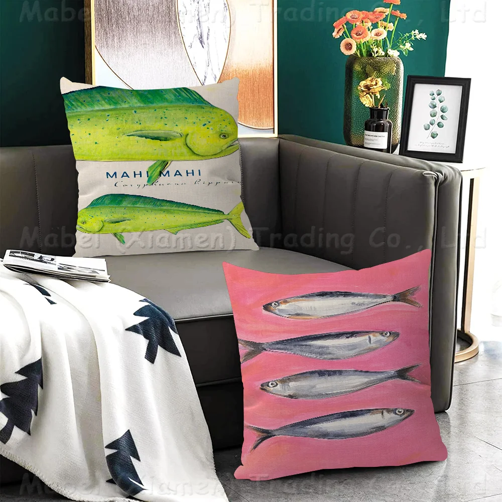 Colorful Sardine Lobster Fish Ocean Personalized Pillow Cover Kids Bedroom Wild Party Decor Pillowcase Kid Birthday Shower