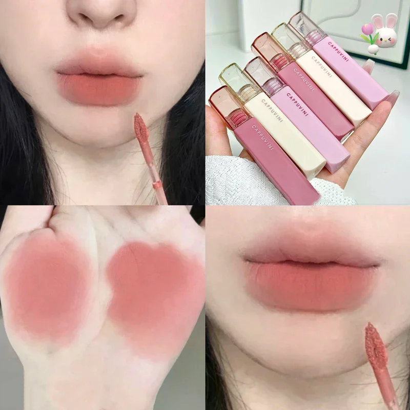 Cappuvini Silky Velvet Lip Gloss Matte Lip Mud Waterproof Non-Stick Cup Lip Glaze Smudge Proof Liquid Lipstick Women Makeup