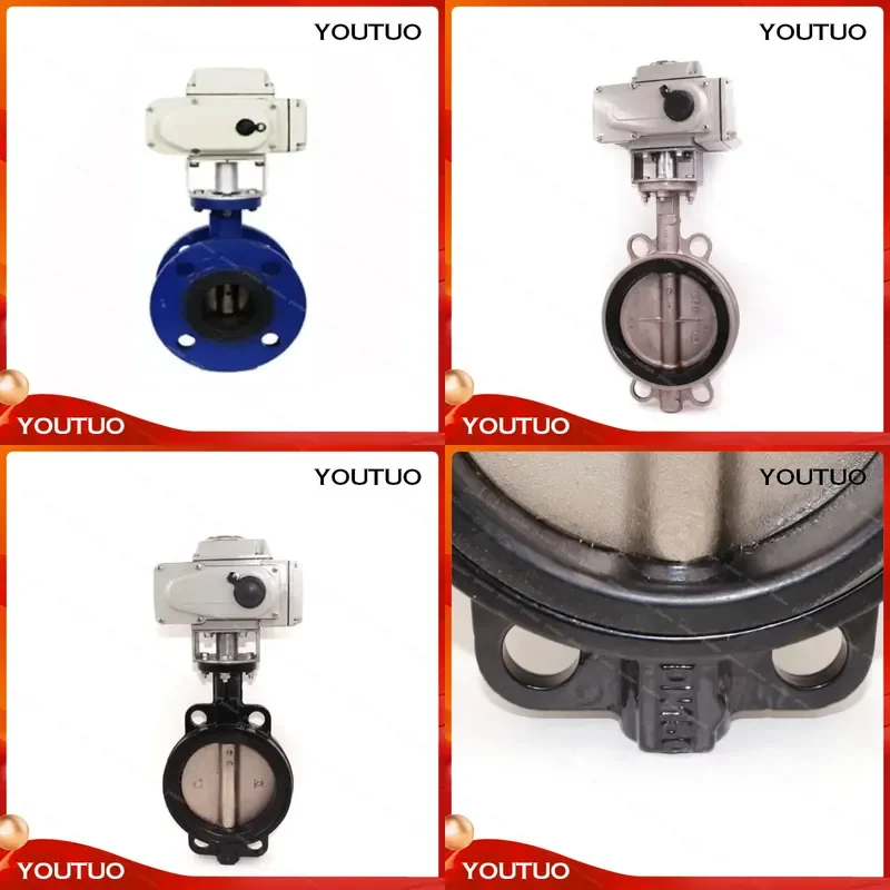 Motorized Butterfly Valve 220V 24V Wafer Flange DN50 DN65 DN80 DN100 Cast Iron Electric Actuator for Water Air Gas Pipeline