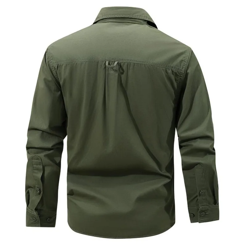 New Fashion Men Cotton Outdoor Cargo Shirts Male Casual Multi-pocket Tooling Shirts Quality Cotton Man Solid Long-sleeved Shirt