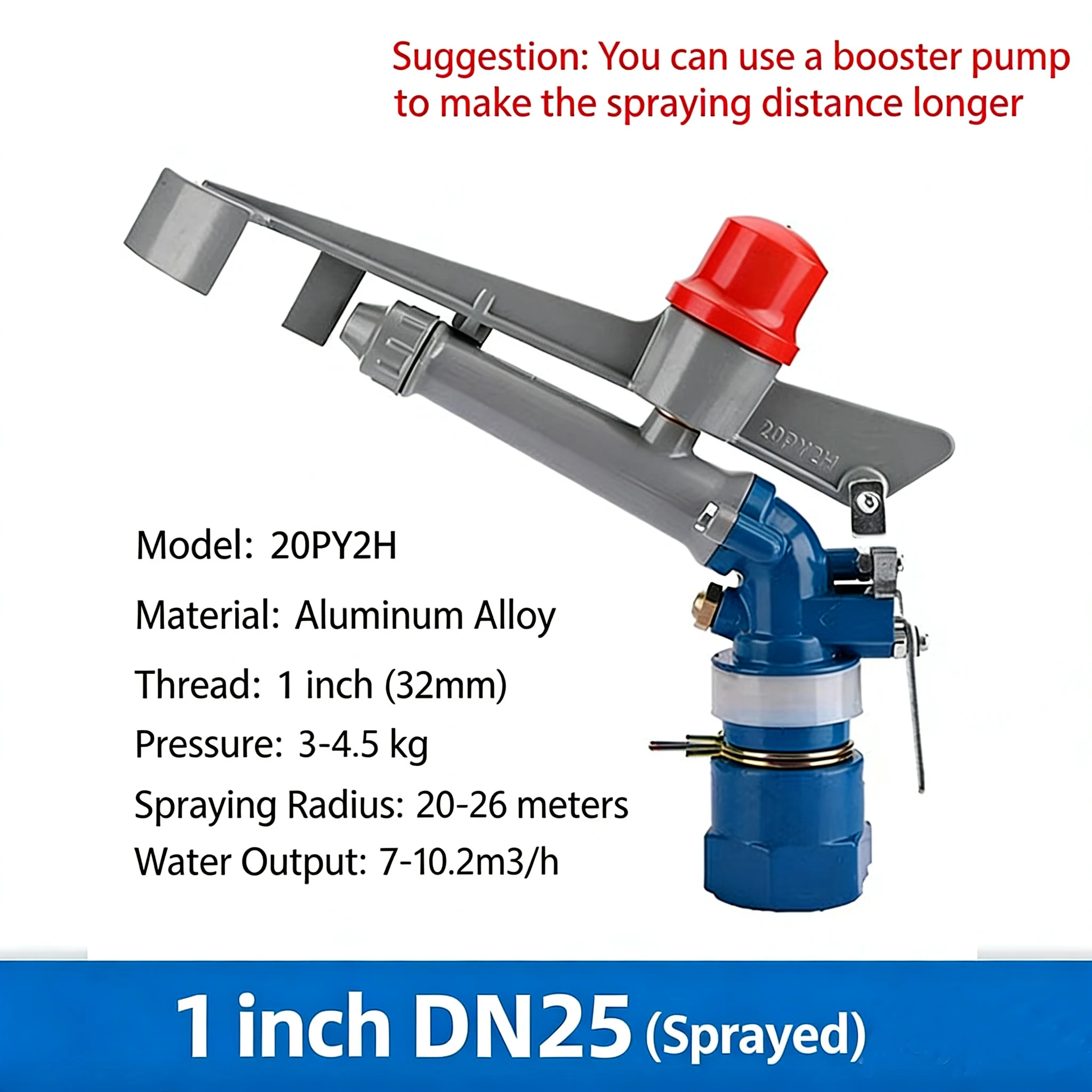 

Distance Garden Spray Gun 1.2" Female Thread Irrigation Nozzle for Agriculture Farm Watering with Multiple Sizes 4/8/10/12/
