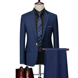 Men's Suit 2 Piece Set Blazers Pants Classic Business Gentleman Formal Groom Wedding Dress Plus Size High Quality Suit 6XL