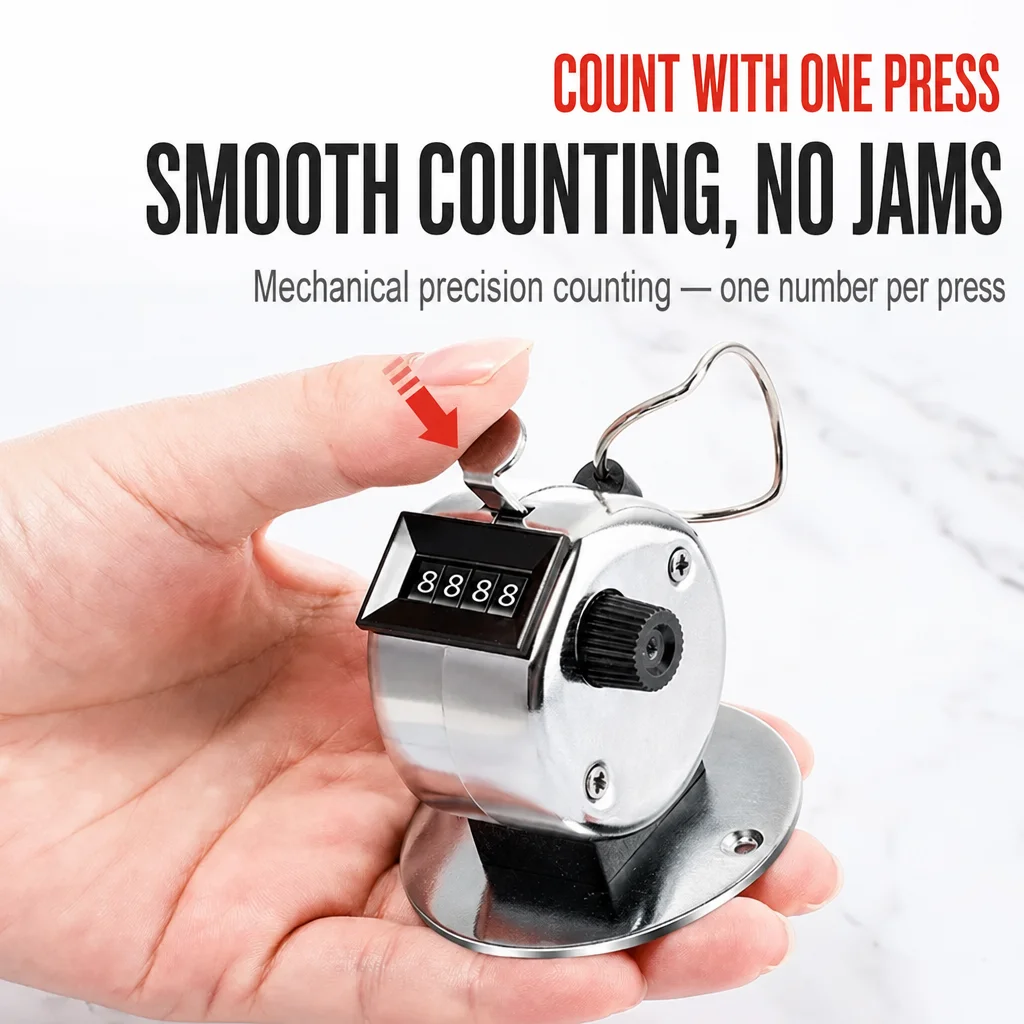 Handheld Tally Counter Tool 4 Digit Number Count Clicker Counter Hand Mechanical Pitch Counters for Coaching,Knitting,Fishing
