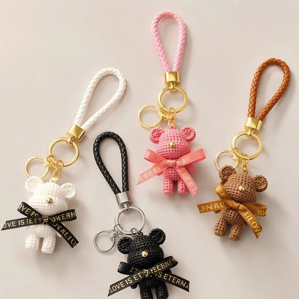 Cute Bear Keychain Resin Bag Charm for Purse Backpack Handbag Car Keys Women Girls Kids Gift Kawaii