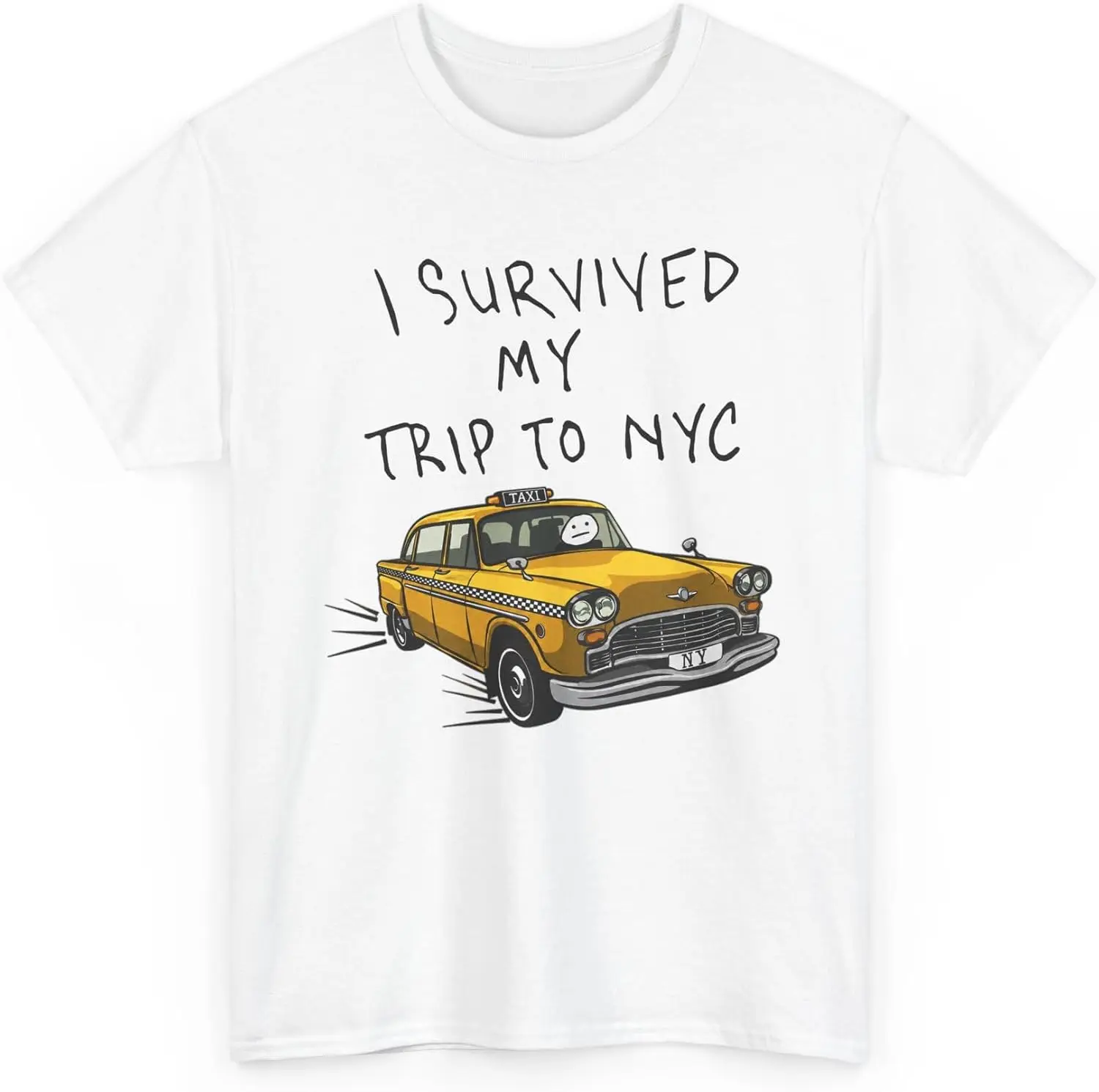 I NYC T-Shirt Funny Survived My Trip To New York Shirt 100% Cotton Trendy Y2K Short-Sleeve Tee-Soft, Quick-Drying,