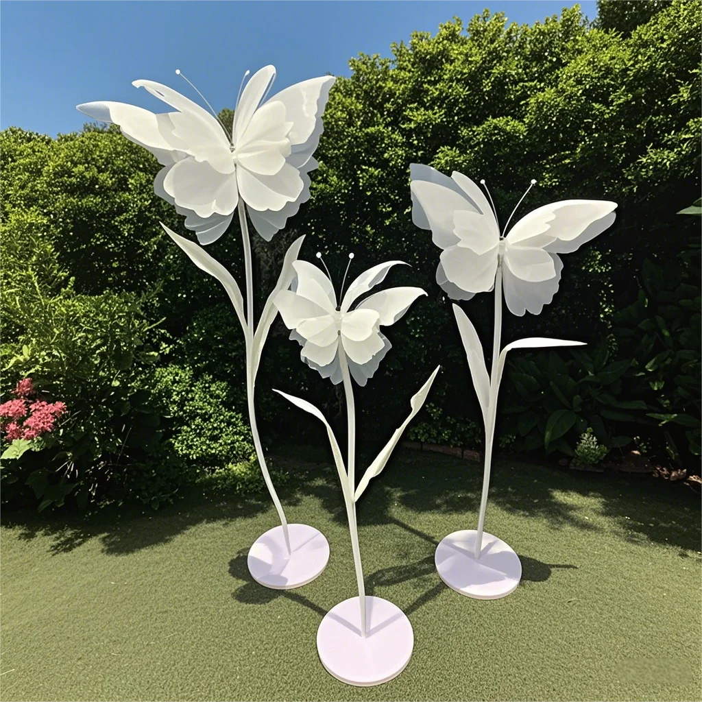 

3Pcs Artificial Butterfly Gauze Flowers Outdoor Wedding Decor Road Lead Flowers Home Event Party Background Decor Window Layout