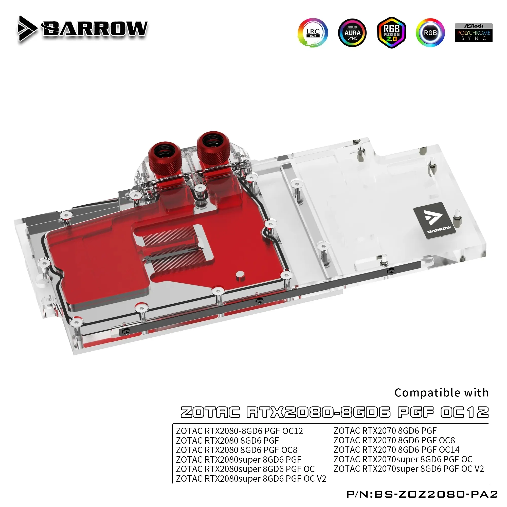 BARROW GPU Water Block For ZOTAC RTX2080/2070 8GD6 PGF OC12/OC8/OC14 Graphics Card Cooler 5V ARGB 3PIN AURA SYNC