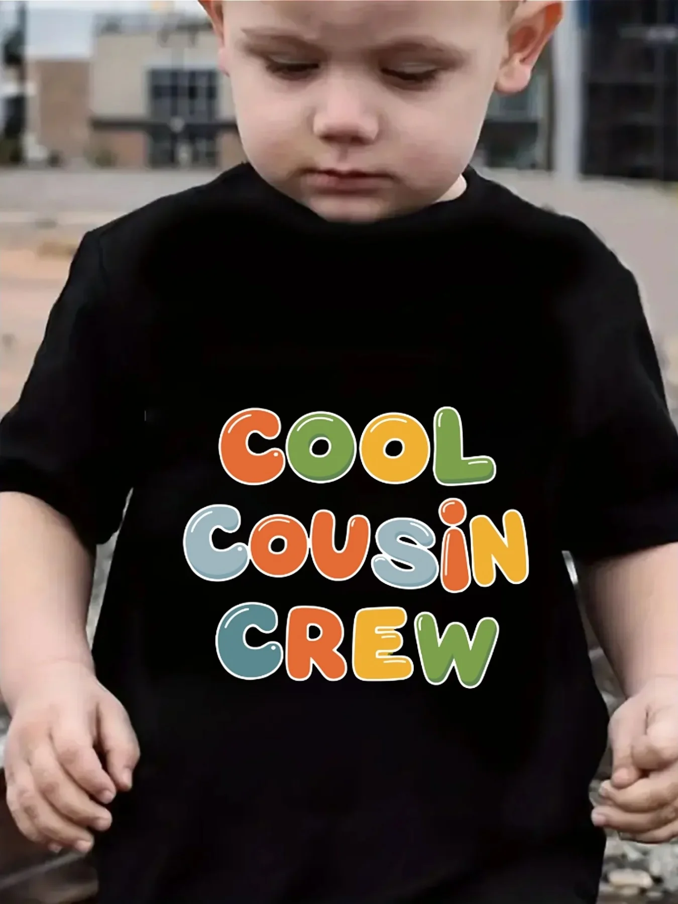 Cool Cousin Crew Colorful Letter Art Graphic Print Family Matching Short Sleeve Tee Boys Girls Kids Casual Daily Wear Tops