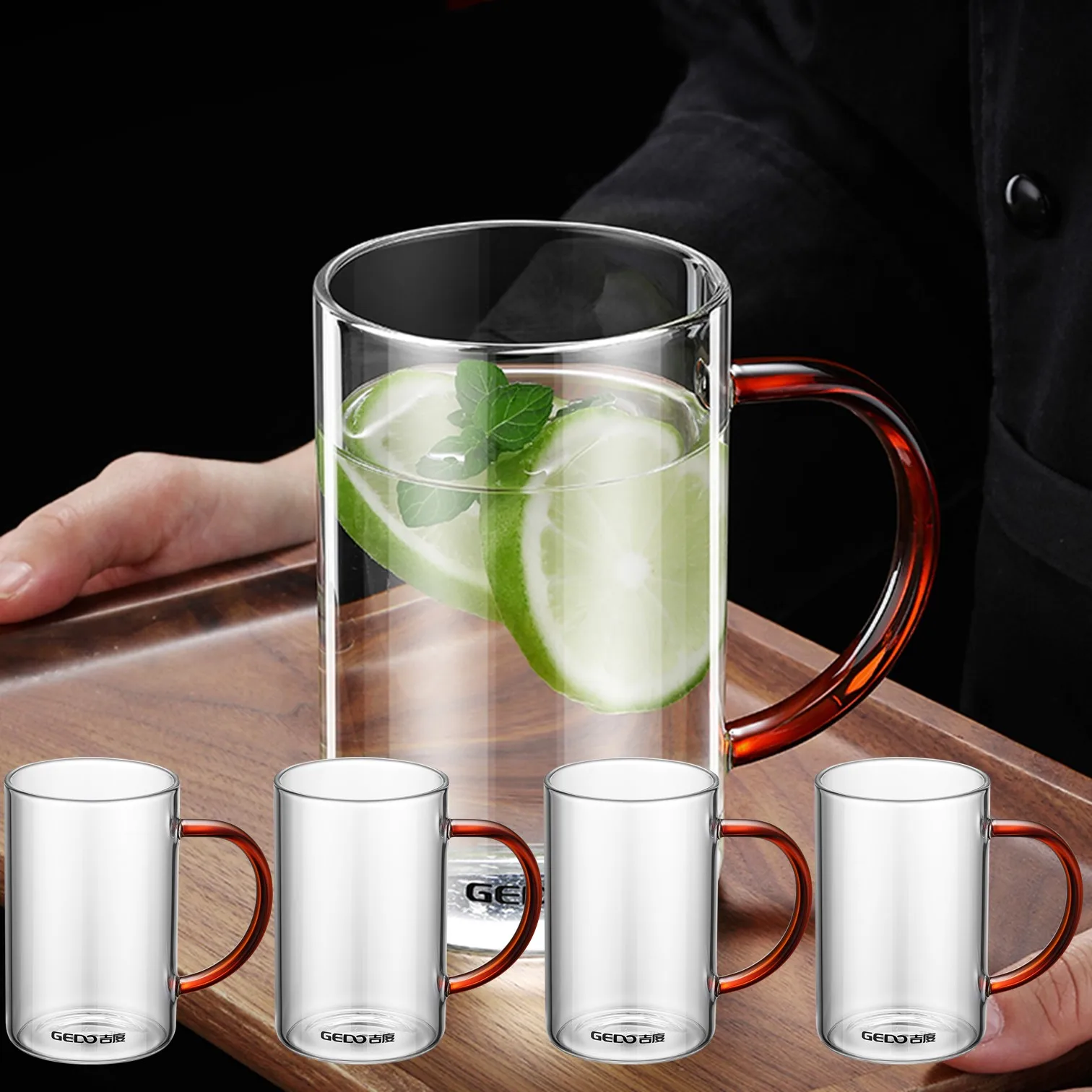 

Luxury 4 Pieces of 350ml LFGB Certification High-borosilicate Glass Water Cup High Transmittance Breakfast Mug Tea Mark Cup
