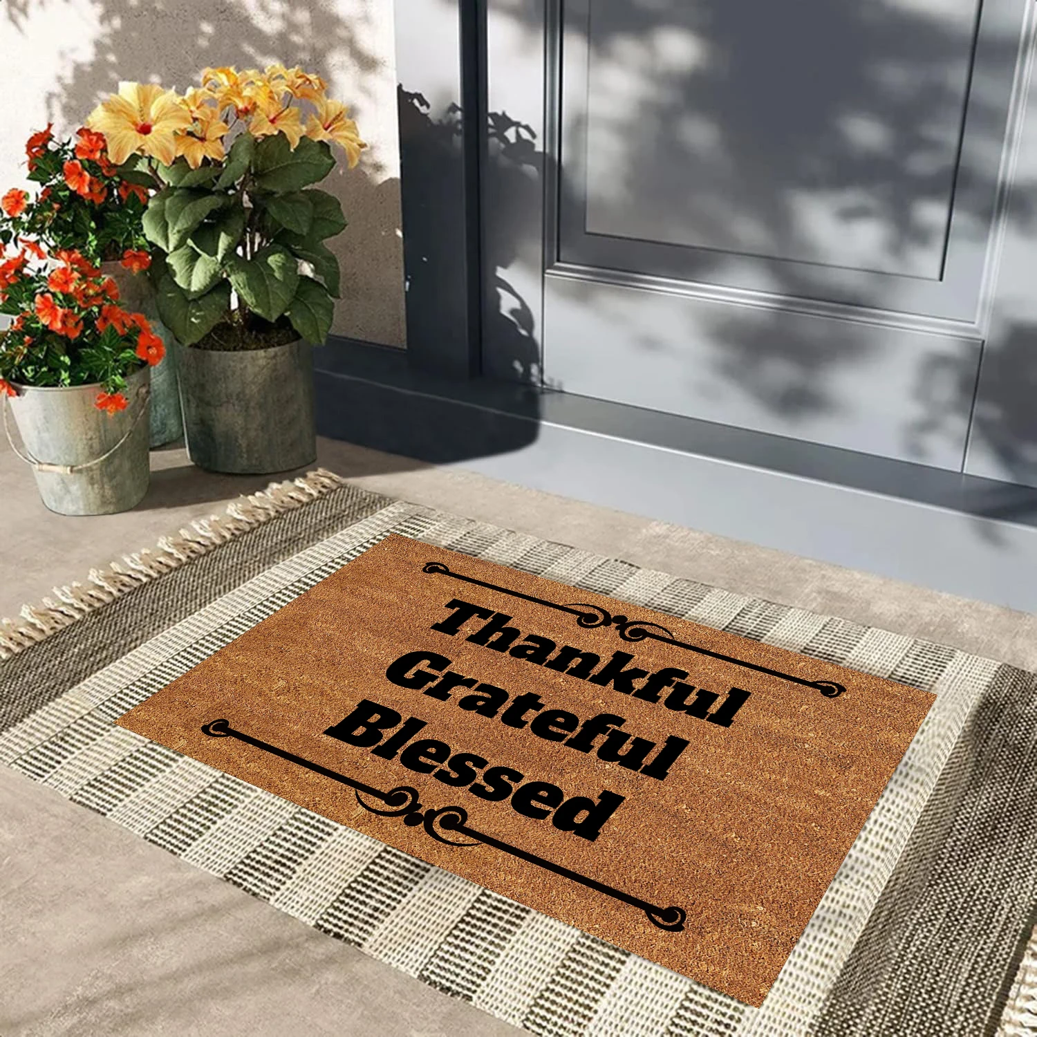 

Thankful Grateful Blessed Door Mats,Entrance Welcome Doormat,Rubber Backing Anti-Slip Rug,Floor Mat Kitchen,Housewarming Gift