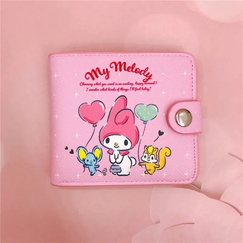 Sanrio dompet Pu gambar kartun lucu Hello Kitty Kuromi Melody tas uang kasual dompet tempat kartu dompet dengan kancing hadiah