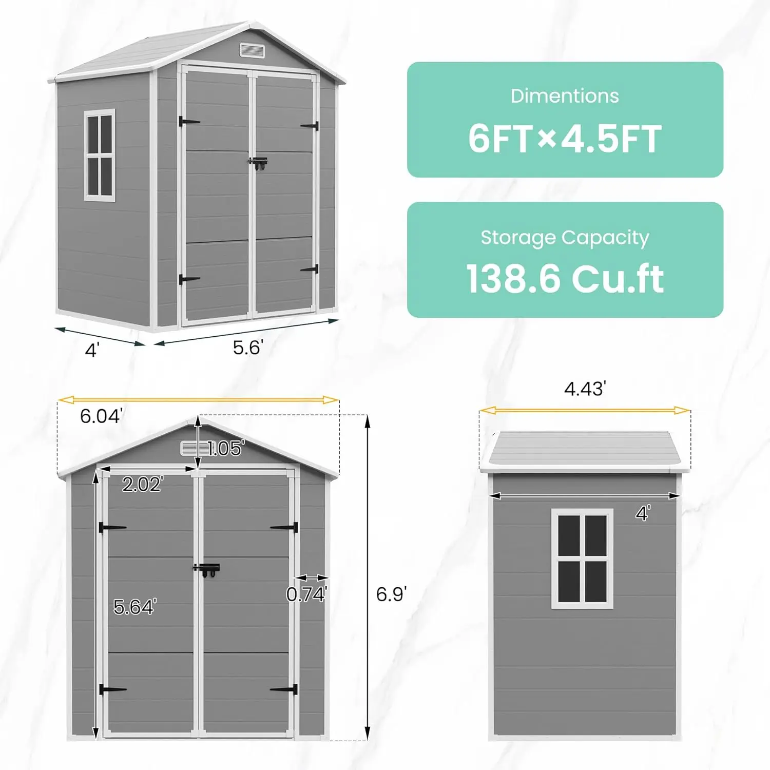 Outdoor Resin Storage Shed 6x4.5 FT, Plastic Garden Shed for Bike,Garbage Can, Tool, Outside Sheds & Outdoor Storage Storage Box