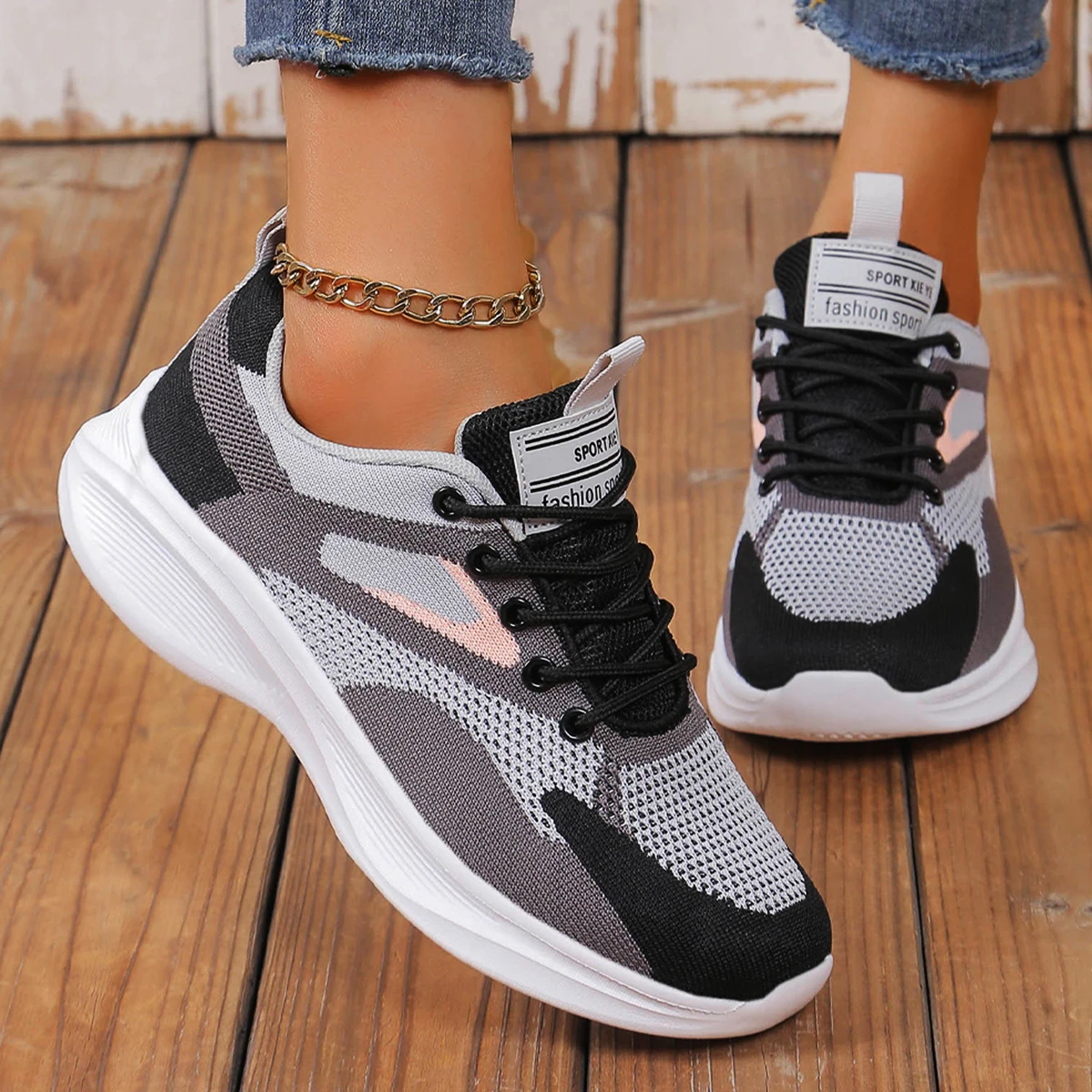 Women's Casual Sports Shoes with Fabric Front Straps, Versatile and Simple, Suitable for Outdoor Daily Commuting