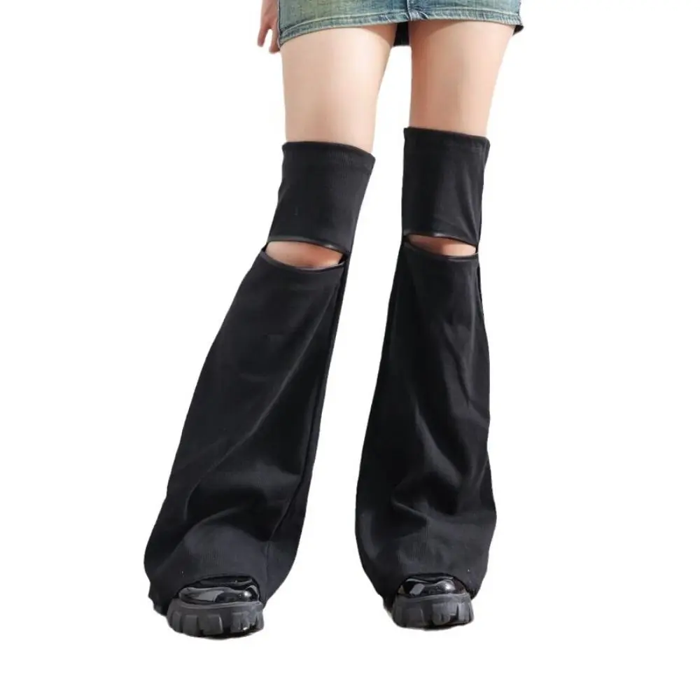 Fashion Y2k Leg Warmers Women Solid Horn Shape Bell-bottoms Socks Elastic All Match Broken Hollow Stockings Women