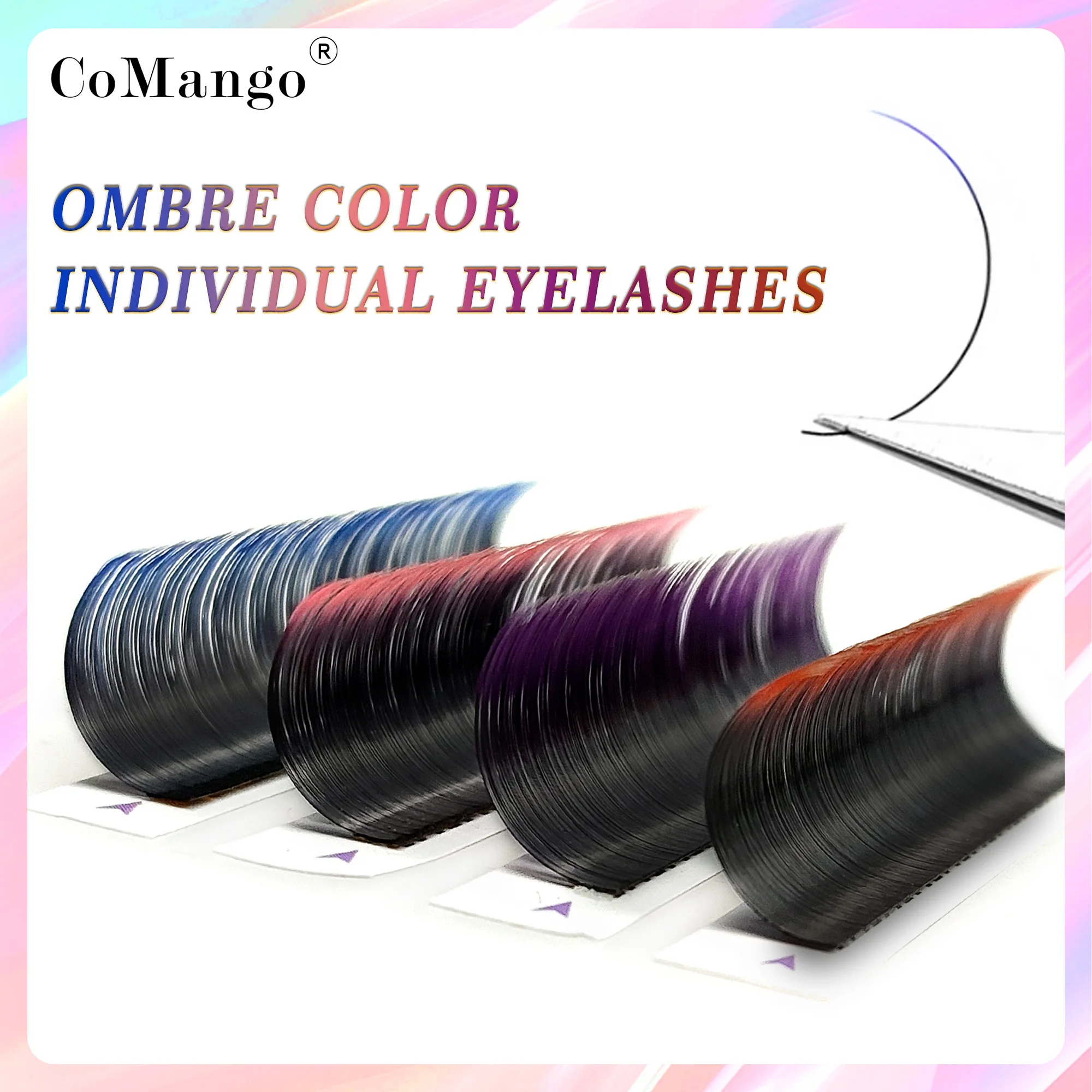 Comango Ombre Colored Lash Extension Black Gradient Red/Pink Individual Premium Eyelash Extensions Volume Lash Extension