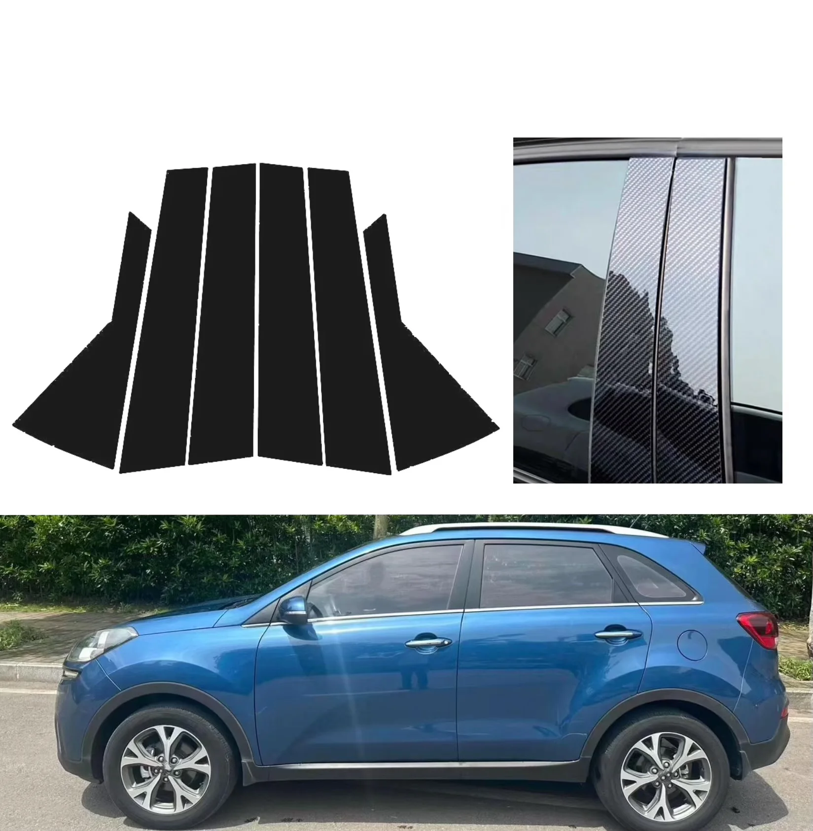 

6PCS Gloss Black Pillar Posts Silver Carbon Fit For Kia Seltos KX3 2015-2018 2016 Window Decor Door Side Mouliding Trim Cover