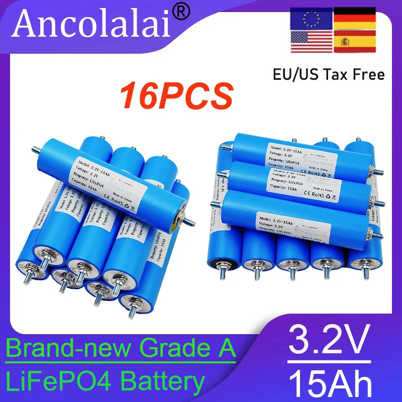 

16 шт. C33 3,2 В 15 Ач LiFePO4 аккумулятор DIY4S 12 В 24 В 15000 мАч большой емкости трехколесный велосипед, скутер, инвалидная коляска, электроинструменты для гольф-кара