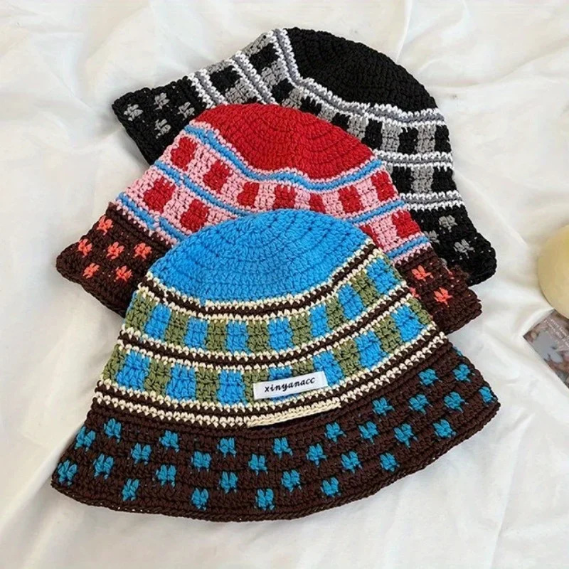 

Women's Bohemian Style Convertible Crochet Bucket Hat Sun Protection Beach Vacation Fashion Accessory