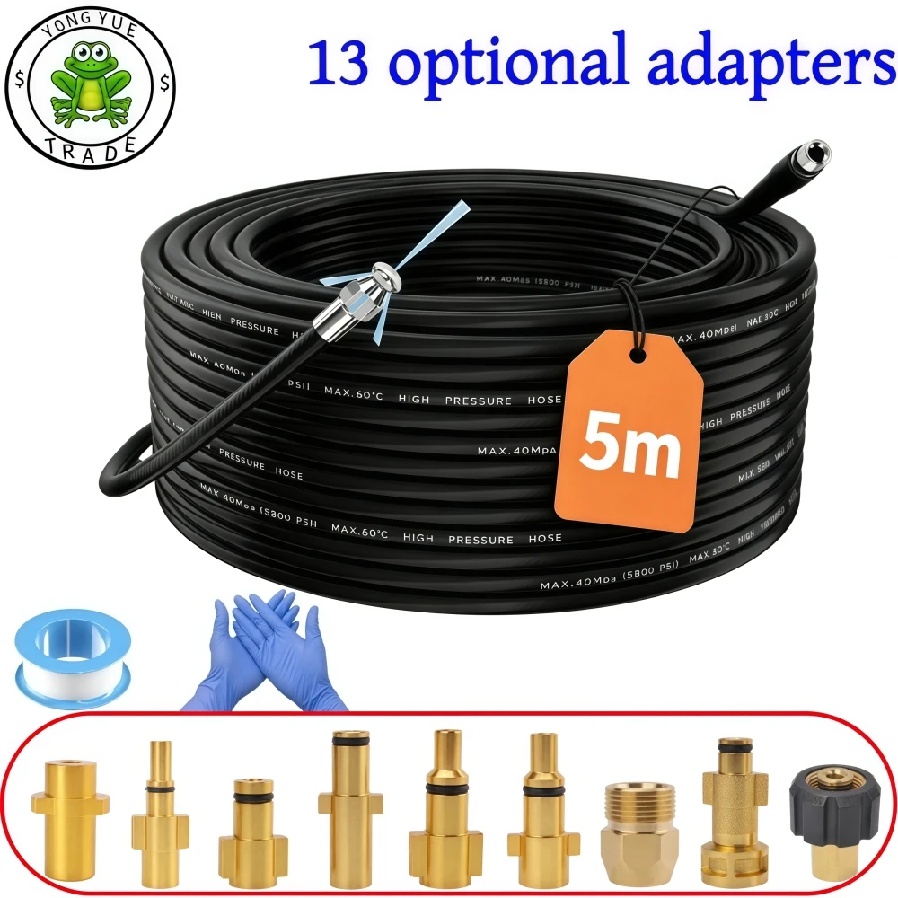 5m/16ft Pressure Cleaning Machine Hose Sewer Drain Water Cleaning Hose Pipeline Cleaning Nozzle For Karcher Bosch Nilfisk Lavor