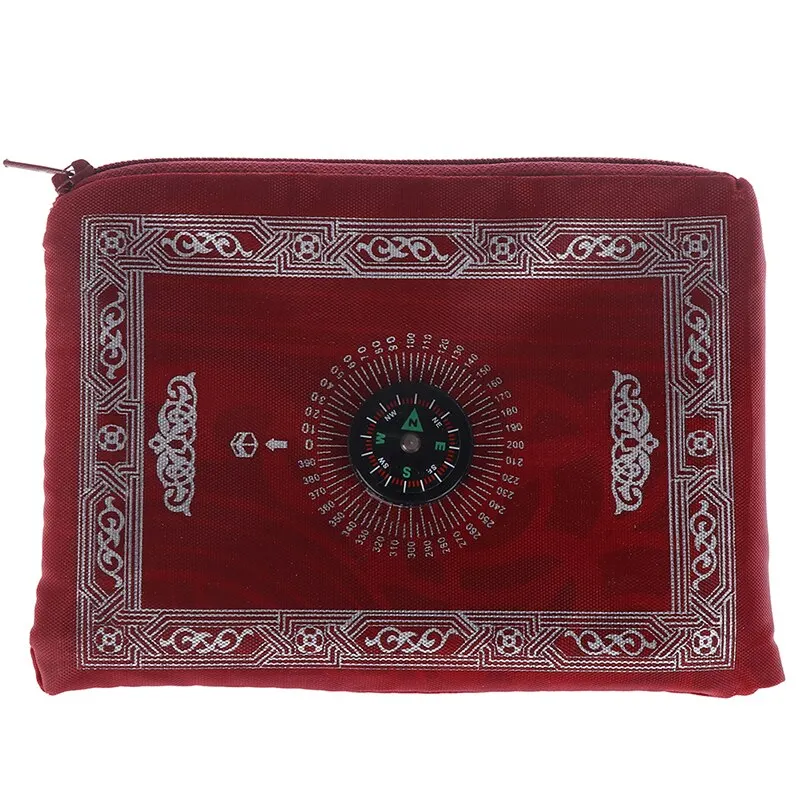 Muslim Prayer Rug Polyester Portable Braided Mats Simply Print with Compass In Pouch Travel Home Mat Blanket 100*60cm 5 Color