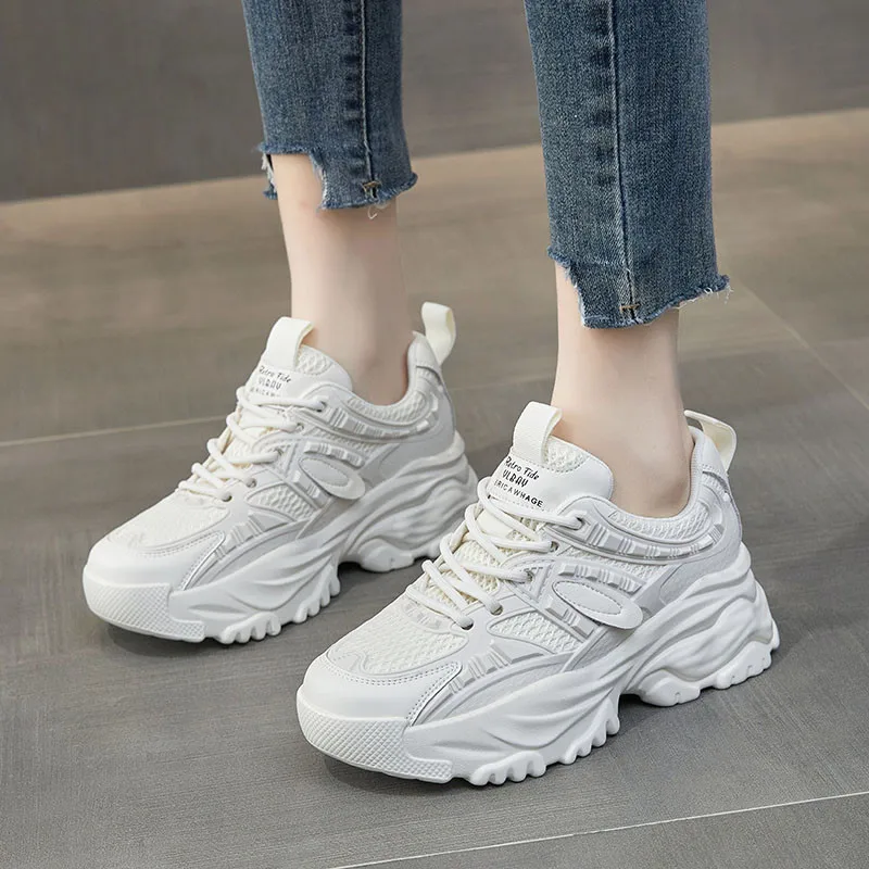 FEDONAS Popular Women Sneakers Outdoor Leisure Students Sports Genuine Leather Thick Heels Lace-Up Shoes Woman Spring Summer