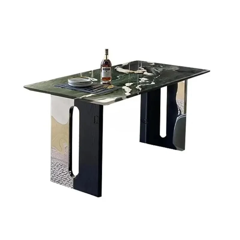 

Mica green natural marble dining table modern simple household solid wood high-end luxury stone dining table