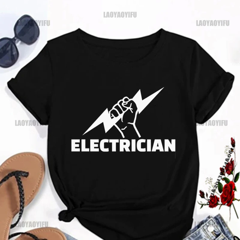 

Electrician T Shirt for Men Pure Cotton Tee Engineer Electrical Power Tshirts Short Sleeved T-Shirt Giftt Summer Casual Tees