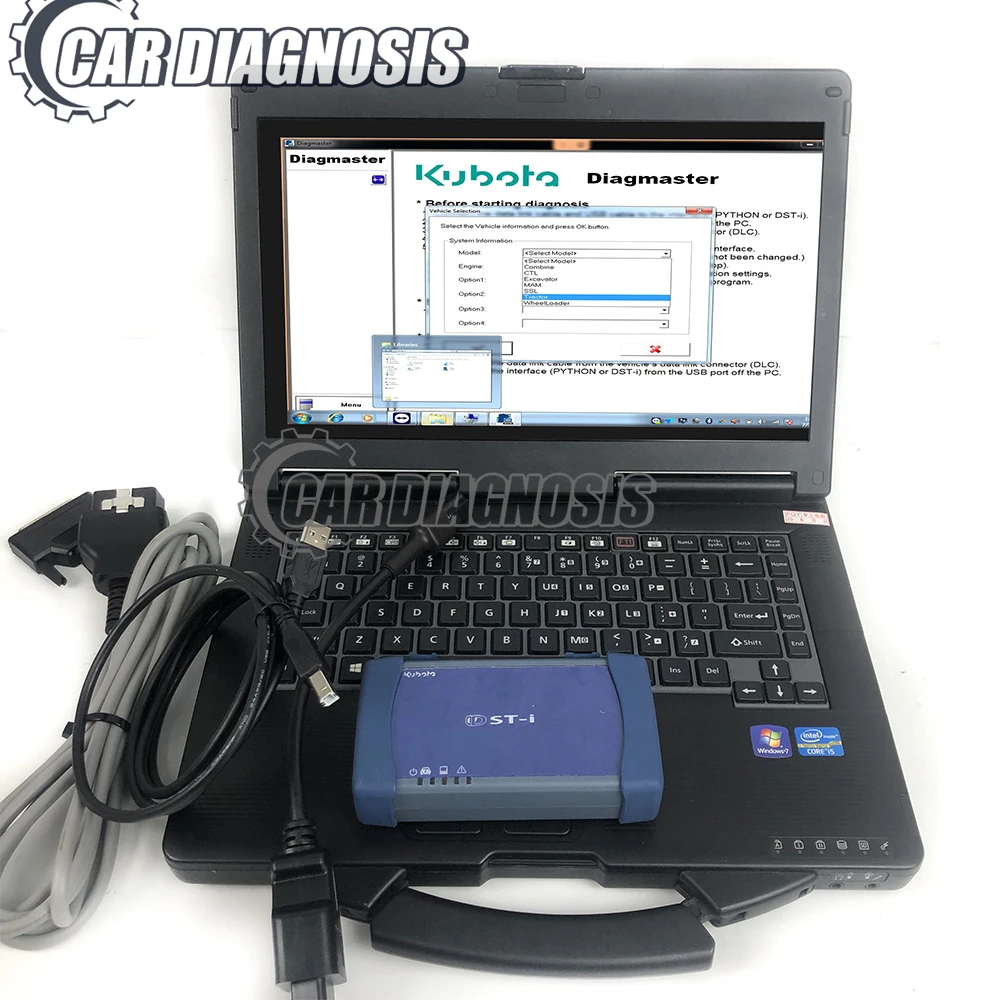 CF53 laptop+For Kubota TAKEUCHI Diagmaster PYTHON interface for Toyota Denso DST-i dsti diagnostic flash cable Diagnostic System