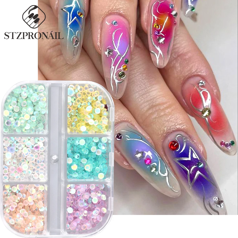 1Box Mermaid Beads Nail Rhinestone Aurora Flatback Translucent Crystal Glass Round Gem Bubble Diamond Manicure Art Accessories