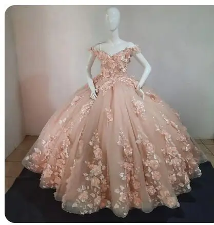 CloverBridal-Vestido personalizado fora do ombro com fitas, Vestidos de noiva de tule, pêssego traseiro, Sweet 15, 16, Princesa, Quinceera, WQ9696