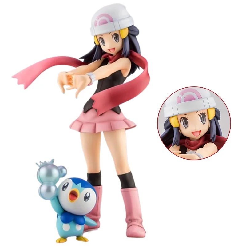 Original Artfx J Anime Pokemon Action Figure Dawn With Piplup Cute Figurine Collection Pvc Model Statue Kawaii Ornament Toy Gift