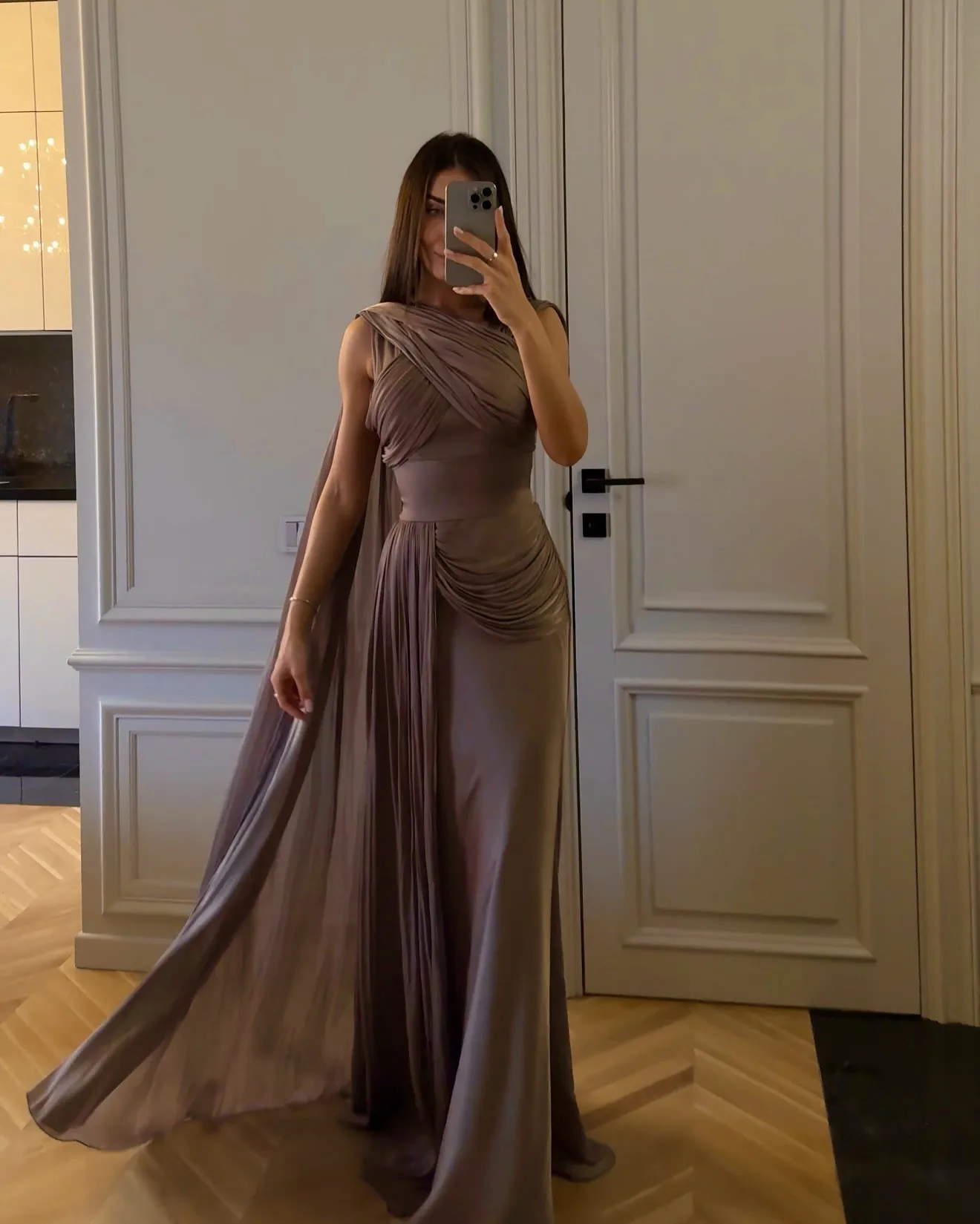 Women's Elegant Pleated Satin Mermaid Gown for Wedding Guest Party – Sleeveless Long Ruffle Dress with Machine Embroidery
