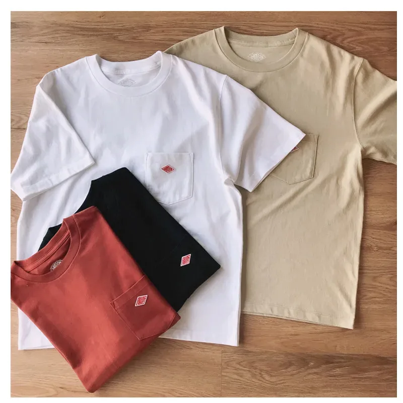 Men Women's Pure Cotton Embroidery T-Shirt Short Sleeve Tees Simple Solid Pocket Fashion Brand Hot Sales Japanese Export Orders