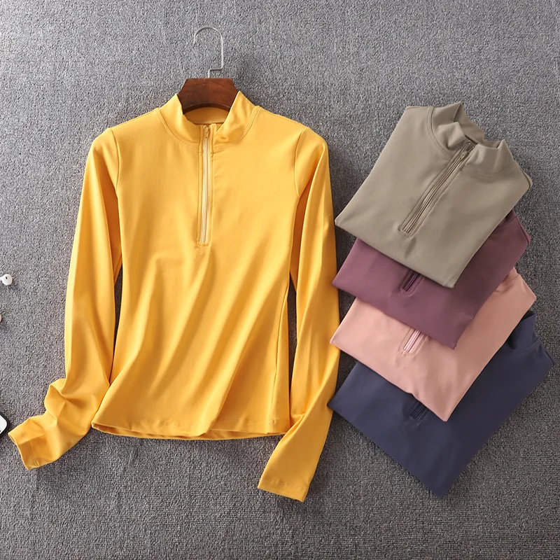 Women's Seamless Casual Long Sleeve Yoga Top Quick Dry Breathable Fitness Sportswear Slimming Half Zipper T-shirt