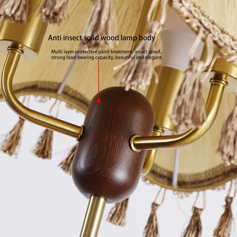 フレンチレトロレストランシャンデリアアメリカンレトロファブリックベッドルームアンティーク無垢材タッセルドレッシングルームスタディバーデスクランプ