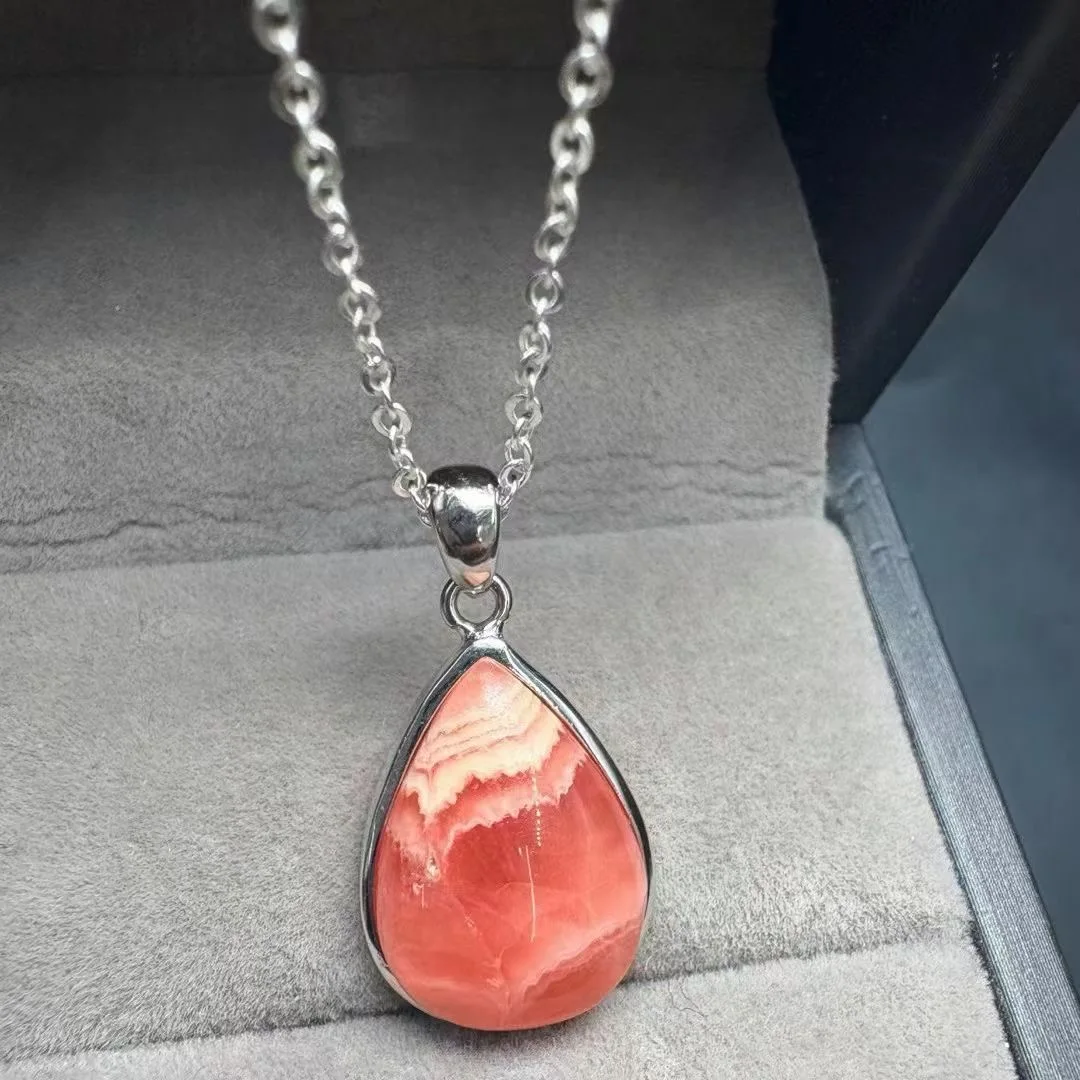1 Pc Fengbaowu Natural Stone Argentina Rhodochrosite Water Drop Pendant High Quality 925 Sterling Silver Fashion Jewelry Gift