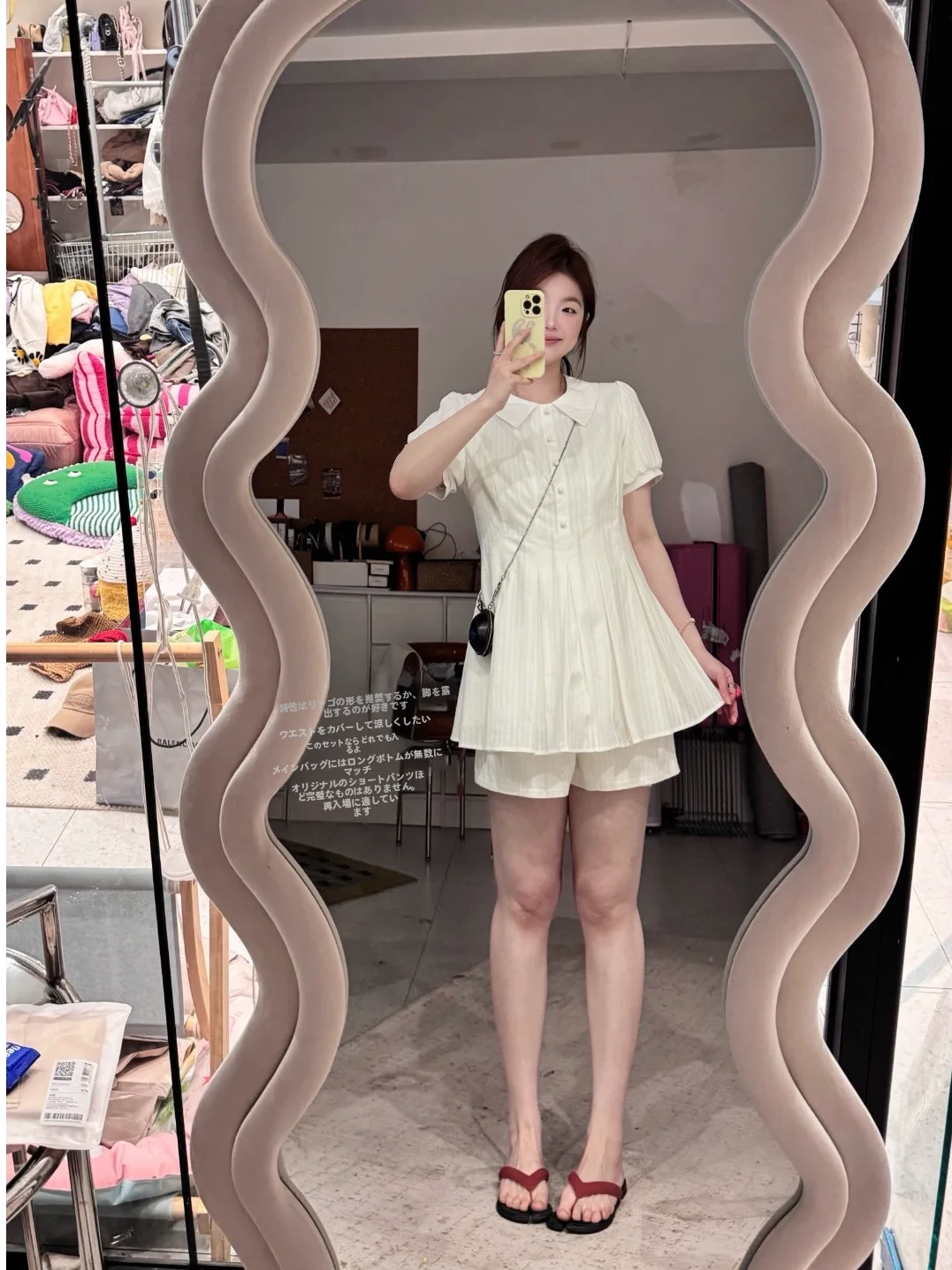 

JINGU High Waist Elastic Short Pants Women's Summer Fashion College Style Flip Collar Short Sleeve Top Bottoms Set