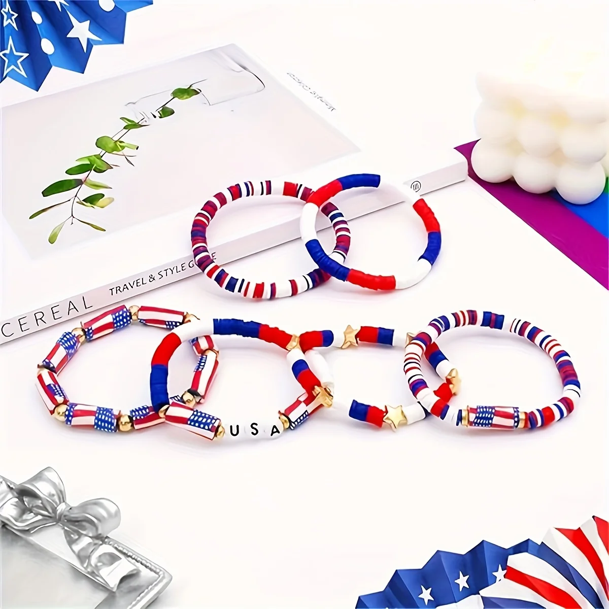 Red, White, and Blue Bracelets, American Flag Bracelets, Patriotic Beaded Stackable Bracelets, Summer Beach Waterproof Surfer Bracelet Set, Great Patriotic Accessories for Moms, Sisters, Wives, Girlfriends, Teens, or Yourself!