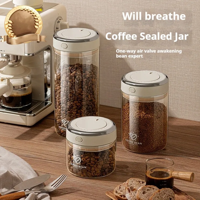 جرة محكمة الغلق لحبوب القهوة من الدرجة الغذائية مع جهاز تعقب التاريخ وحاويات تخزين صمام الفول الاستيقاظ للحبوب والوجبات الخفيفة والسكر والشاي