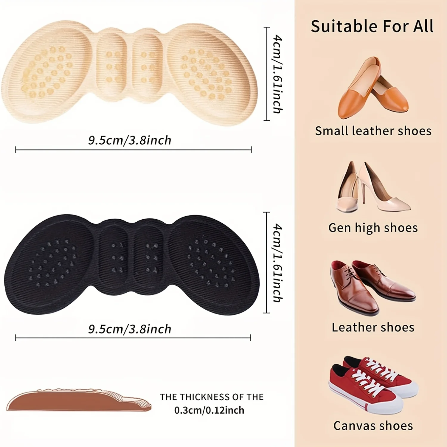 Blister-Free Comfort  4 Pairs Anti-Slip Heel Pads for Enhanced Stability & Universal Fit, Perfect for All Shoes